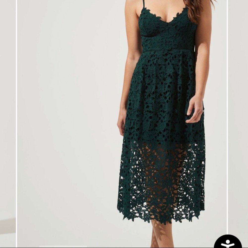 ASTR The Label LACE A LINE MIDI DRESS Hunter Green Size M